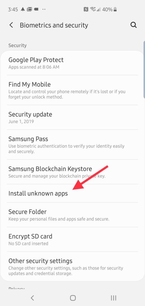 allow installation from unknown sources