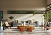 Loft-style interior design white and brown living room set