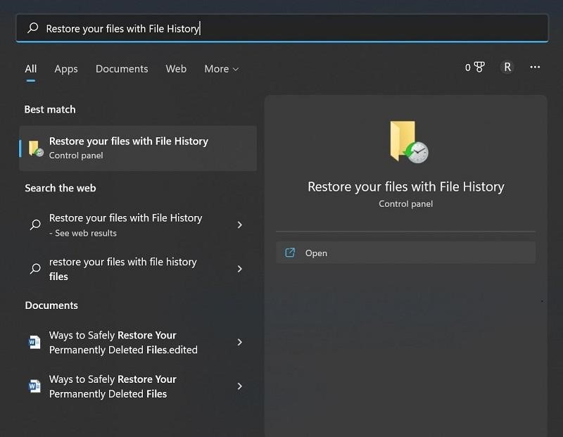 access the restore your files with the file history button