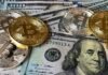 New Proprietary Traders Often Make These Common Mistakes During Trading A close-up photo depicting Bitcoin coins on top of US dollar bills, symbolizing finance and cryptocurrency.