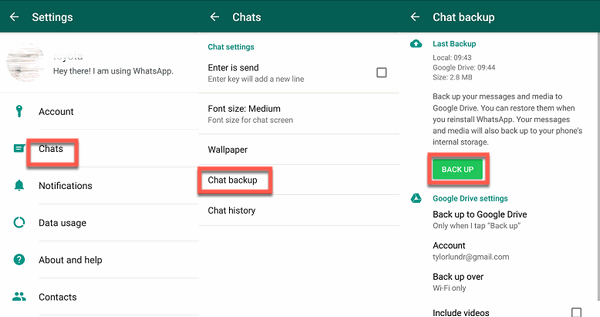 create a backup of your whatsapp data