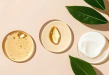 Clean Clinical Skincare: What It Actually Means (And Why It Matters) Skincare products with leaves on a light background.