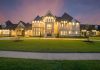 white and black lighted concrete house