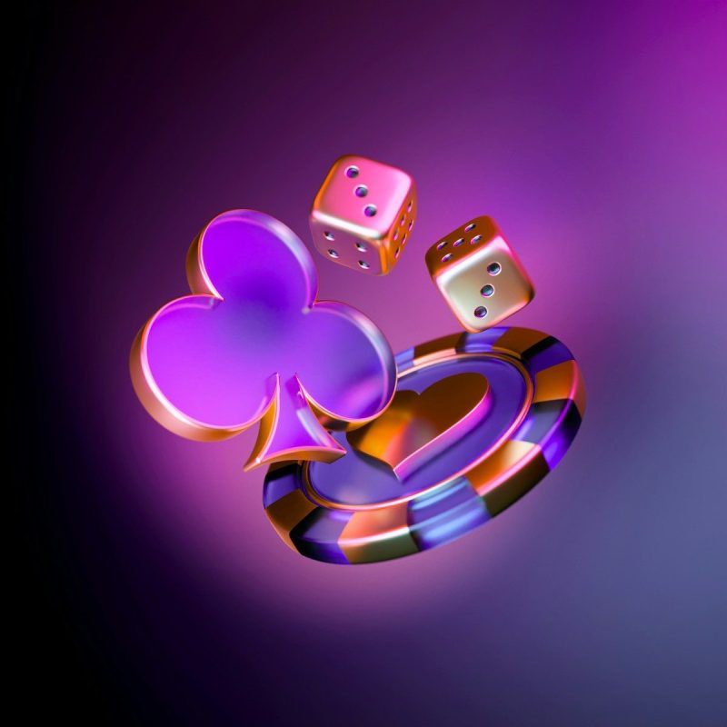 Photo by Eyestetix Studio A purple and black background with dices and hearts